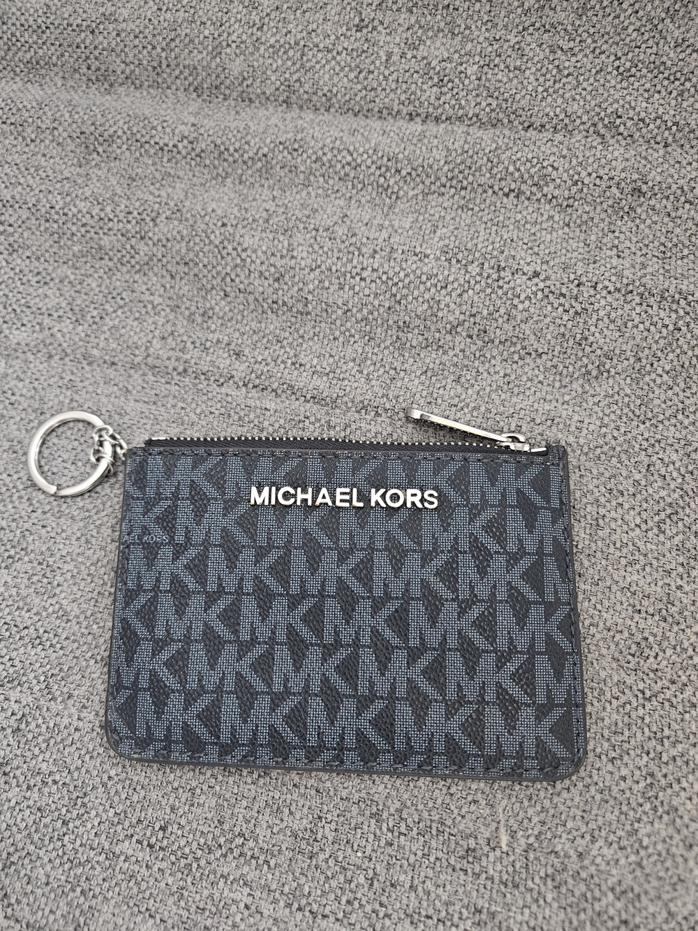 Michael Kors Monogram Card Case Keyring - Black & Dark Blue